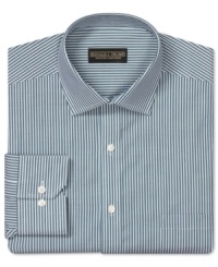 Skinny stripes add crisp class to this handsome Donald Trump dress shirt. Skinny stripes add crisp class to this handsome Donald Trump dress shirt.
