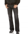 Need a pair that's easy to dress up or down? Opt for the casual cool of these dark-rinse straight leg jeans from Guess.