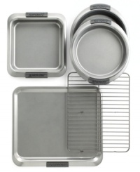 Everything you need for the basics of baking in one heavyweight carbon steel set with a nonstick surface that eliminates the need to grease up pans before use, making clean up a cinch. Limited lifetime warranty. Everything you need for the basics of baking in one heavyweight carbon steel set with a nonstick surface that eliminates the need to grease up pans before use, making clean up a cinch. Limited lifetime warranty.