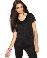 Add a fun layer to your look with INC's short sleeve plus size cardigan, featuring a fringed finish. Add a fun layer to your look with INC's short sleeve plus size cardigan, featuring a fringed finish.