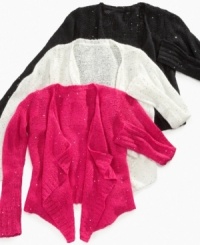 Sequined allover cardigan makes this a festive and bold piece by DKNY. Makes a great gift. Sequined allover cardigan makes this a festive and bold piece by DKNY. Makes a great gift.