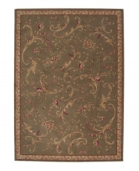 Bring a bit of natural elegance home. The Ashton House collection sets new standards of richness with their opulent colors, European-inspired decorative motifs, and luxuriously textured wool pile. This rug features an intricate and playful tossed flower design in earth tones on a mossy green background. Surrounded by an ornate border. Bring a bit of natural elegance home. The Ashton House collection sets new standards of richness with their opulent colors, European-inspired decorative motifs, and luxuriously textured wool pile. This rug features an intricate and playful tossed flower design in earth tones on a mossy green background. Surrounded by an ornate border.