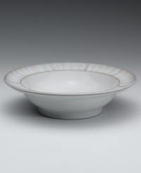 Simply adorned with rustic stencil stripes, this dinnerware pattern invites cheer to every meal. Coordinates with solid Mist pieces for a beautifully layered table. Simply adorned with rustic stencil stripes, this dinnerware pattern invites cheer to every meal. Coordinates with solid Mist pieces for a beautifully layered table.