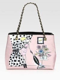 An adorable character is at the center of this silky-smooth printed satin bag, complete with elegant chain top handles. Double chain top handles, 9½ dropMagnetic snap closureOne interior zip compartmentOne inside zip pocketOne inside open pocketFully lined14¼W X 10½H X 5DImported An adorable character is at the center of this silky-smooth printed satin bag, complete with elegant chain top handles. Double chain top handles, 9½ dropMagnetic snap closureOne interior zip compartmentOne inside zip pocketOne inside open pocketFully lined14¼W X 10½H X 5DImported