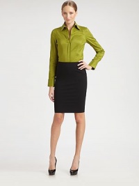Crisp stretch cotton poplin is defined by seaming and a slim, flattering fit.Point collarPullover styleSeaming details on long sleevesButton cuffsWaist seaming for fitConcealed side zippersBack yoke and logo tagAbout 22 from shoulder to hem63% cotton/37% polyesterHand washImportedModel shown is 5'10½ (179cm) wearing US size 4. Crisp stretch cotton poplin is defined by seaming and a slim, flattering fit.Point collarPullover styleSeaming details on long sleevesButton cuffsWaist seaming for fitConcealed side zippersBack yoke and logo tagAbout 22 from shoulder to hem63% cotton/37% polyesterHand washImportedModel shown is 5'10½ (179cm) wearing US size 4.