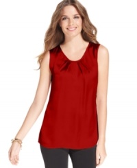 This petite shell top from Elementz features dainty pleats and a satin finish, giving it a luxe look! This petite shell top from Elementz features dainty pleats and a satin finish, giving it a luxe look!