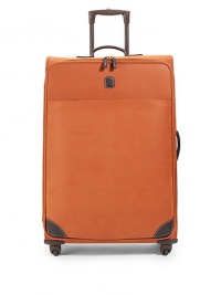 THE LOOKFour-wheel spinner trolleyLeather side and top handleRetractable locking handleRemovable luggage tagOne outside zip compartmentZip-around closureOne inside mesh compartmentInterior cross straps for organized packingTHE MEASUREMENTSide and top handles, 1 dropLocking handle, 13 drop18W X 30H X 10DTHE MATERIALPVCLeather trimFully linedORIGINImported THE LOOKFour-wheel spinner trolleyLeather side and top handleRetractable locking handleRemovable luggage tagOne outside zip compartmentZip-around closureOne inside mesh compartmentInterior cross straps for organized packingTHE MEASUREMENTSide and top handles, 1 dropLocking handle, 13 drop18W X 30H X 10DTHE MATERIALPVCLeather trimFully linedORIGINImported