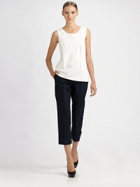 Crisp cotton with a hint of stretch, tailored in a sharp, cropped silhouette.Self waistband with belt loopsZip fly with hook-and-bar closureCreased, cuffed legsInseam, about 2597% cotton/3% spandexDry cleanMade in Italy of imported fabricModel shown is 5'10 (177cm) wearing US size 4. Crisp cotton with a hint of stretch, tailored in a sharp, cropped silhouette.Self waistband with belt loopsZip fly with hook-and-bar closureCreased, cuffed legsInseam, about 2597% cotton/3% spandexDry cleanMade in Italy of imported fabricModel shown is 5'10 (177cm) wearing US size 4.
