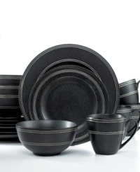 With the look of granite and strength of porcelain, this handsome dinnerware set from Euro Ceramica is a smart go-to for every day of the week. Grooved bands finesse each place setting with effortless style. With the look of granite and strength of porcelain, this handsome dinnerware set from Euro Ceramica is a smart go-to for every day of the week. Grooved bands finesse each place setting with effortless style.