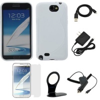 GTMax Matte White S-Shape TPU Case Cover + Clear Screen Protector + Car Charger + Travel Charger + Charge Cable + Wall Charger Holder for Samsung Galaxy Note II 2 N7100 ( Mobile, Sprint, AT&T, Verizon ) GTMax Matte White S-Shape TPU Case Cover + Clear Screen Protector + Car Charger + Travel Charger + Charge Cable + Wall Charger Holder for Samsung Galaxy Note II 2 N7100 ( Mobile, Sprint, AT&T, Verizon )