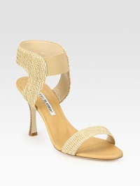 Woven raffia and elastic add texture to this elegant leather classic. Stacked heel, 3½ (90mm)Raffia, leather and elastic upperLeather lining and solePadded insoleMade in ItalyOUR FIT MODEL RECOMMENDS ordering true size. Woven raffia and elastic add texture to this elegant leather classic. Stacked heel, 3½ (90mm)Raffia, leather and elastic upperLeather lining and solePadded insoleMade in ItalyOUR FIT MODEL RECOMMENDS ordering true size.