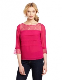 French Connection Women's Fast Edith Lace Boat Neck Top, Pink, 4 French Connection Women's Fast Edith Lace Boat Neck Top, Pink, 4
