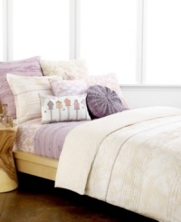 Whimsical florals. A subtle pattern of fanciful florals renders a peaceful appeal in this Forget Me Not duvet cover set, featuring intermittent horizontal pleated and ribbon stripes in a calming colorway. Reversible; button closure. Whimsical florals. A subtle pattern of fanciful florals renders a peaceful appeal in this Forget Me Not duvet cover set, featuring intermittent horizontal pleated and ribbon stripes in a calming colorway. Reversible; button closure.