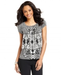 Black and white mixed prints give this Style&co. petite top a fashionable twist! Wear with fitted jeans for a streamlined look. Black and white mixed prints give this Style&co. petite top a fashionable twist! Wear with fitted jeans for a streamlined look.
