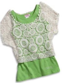 GUESS Kids Girls Big Girl Crochet Top with Tank, TAN (14) GUESS Kids Girls Big Girl Crochet Top with Tank, TAN (14)