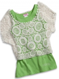 GUESS Kids Girls Big Girl Crochet Top with Tank, TAN (14)