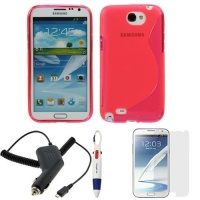 GTMax Pink S-Shape TPU Case Cover + Clear Screen Protector + Car Charger for Samsung Galaxy Note II 2 N7100 ( Mobile, Sprint, AT&T, Verizon ) with * 4-Color Clip Pen * GTMax Pink S-Shape TPU Case Cover + Clear Screen Protector + Car Charger for Samsung Galaxy Note II 2 N7100 ( Mobile, Sprint, AT&T, Verizon ) with * 4-Color Clip Pen *