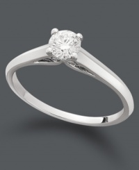 A solitaire diamond makes a standout statement. This stunning engagement ring features a single, certified, round-cut diamond (1/3 ct. t.w.) in a polished 18k white gold setting. A solitaire diamond makes a standout statement. This stunning engagement ring features a single, certified, round-cut diamond (1/3 ct. t.w.) in a polished 18k white gold setting.