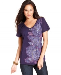Shimmering studs, an exotic print and soft ruching at the shoulders give Style&co.'s essential tee a fresh update for fall. Shimmering studs, an exotic print and soft ruching at the shoulders give Style&co.'s essential tee a fresh update for fall.