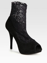 Suede and semi-sheer floral lace combine for a luxe effect on this platform silhouette with a timeless peep toe. Suede-covered heel, 4 (100mm)Hidden platform, ½ (15mm)Compares to a 3½ heel (90mm)Suede and lace upperPull-on stylePeep toeLeather lining and solePadded insoleMade in Italy Suede and semi-sheer floral lace combine for a luxe effect on this platform silhouette with a timeless peep toe. Suede-covered heel, 4 (100mm)Hidden platform, ½ (15mm)Compares to a 3½ heel (90mm)Suede and lace upperPull-on stylePeep toeLeather lining and solePadded insoleMade in Italy
