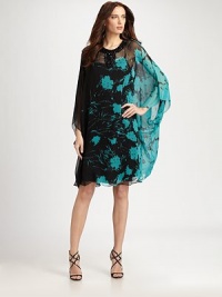 Airy silk chiffon in a flowing silhouette, patterned with a vibrant floral print.Beaded jewel necklineLong caftan sleevesPullover styleBack button closuresFully linedAbout 25 from natural waistPolyester/spandexDry cleanImportedModel shown is 5'10 (177cm) wearing US size 4. Airy silk chiffon in a flowing silhouette, patterned with a vibrant floral print.Beaded jewel necklineLong caftan sleevesPullover styleBack button closuresFully linedAbout 25 from natural waistPolyester/spandexDry cleanImportedModel shown is 5'10 (177cm) wearing US size 4.