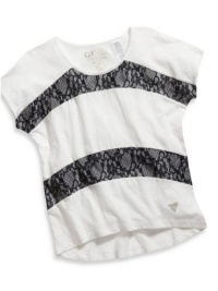 GUESS Kids Girls Big Girl Short-Sleeve Top with Lace, OFF WHITE (10/12) GUESS Kids Girls Big Girl Short-Sleeve Top with Lace, OFF WHITE (10/12)