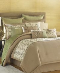 Summer breeze. Transform your room into a calming retreat with the light palette and delicate floral motif of the Summer Fields comforter set. The coordinating coverlet and shams add layers of depth while five distinctive decorative pillows finish this relaxing look. Summer breeze. Transform your room into a calming retreat with the light palette and delicate floral motif of the Summer Fields comforter set. The coordinating coverlet and shams add layers of depth while five distinctive decorative pillows finish this relaxing look.