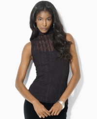 Lauren Ralph Lauren's stretch ribbon lace construction lends a chic and glamorous update to this stunning mockneck top. Lauren Ralph Lauren's stretch ribbon lace construction lends a chic and glamorous update to this stunning mockneck top.