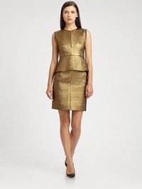 This elegant metallic jacquard has a crinkle look, wonderfully shaped with a dramatic peplum bisecting its slim silhouette.Round necklineSleeveless with sheer frayed trimSplit bodiceWide peplum at waistBack zip closureAbout 20 from natural waistWool/polyester/metallicDry cleanImportedSIZE & FITModel shown is 5'10 (177cm) wearing US size 4. This elegant metallic jacquard has a crinkle look, wonderfully shaped with a dramatic peplum bisecting its slim silhouette.Round necklineSleeveless with sheer frayed trimSplit bodiceWide peplum at waistBack zip closureAbout 20 from natural waistWool/polyester/metallicDry cleanImportedSIZE & FITModel shown is 5'10 (177cm) wearing US size 4.