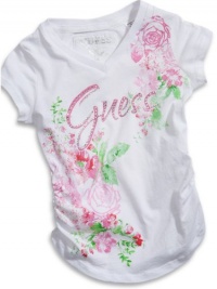 GUESS Kids Girls Little Girl Screen Print Top with Rhines, WHITE (3T)