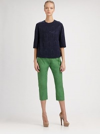 EXCLUSIVELY AT SAKS. Crisp, colorful cotton, tailored ins a cropped silhouette shaped by strategic front pleats.High self waistband with belt loops and back notchZip fly with concealed closurePleated frontBack welt pocketCotton liningInseam, about 2282% cotton/18% linenDry cleanMade in USA of Italian fabricModel shown is 5'11 (180cm) wearing US size 4. EXCLUSIVELY AT SAKS. Crisp, colorful cotton, tailored ins a cropped silhouette shaped by strategic front pleats.High self waistband with belt loops and back notchZip fly with concealed closurePleated frontBack welt pocketCotton liningInseam, about 2282% cotton/18% linenDry cleanMade in USA of Italian fabricModel shown is 5'11 (180cm) wearing US size 4.