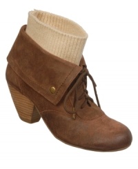Knit cuff detailing and a stacked wooden heel add rustic charm to Dr. Scholl's Ali ankle boots. Made in leather with a round-toe silhouette, they include a lace-up closure and foldover embellishment. Knit cuff detailing and a stacked wooden heel add rustic charm to Dr. Scholl's Ali ankle boots. Made in leather with a round-toe silhouette, they include a lace-up closure and foldover embellishment.