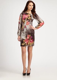 Supple silk, printed with a painterly floral pattern and rendered in a classic, body-skimming silhouette.Jewel neckline with pleated detailLong sleeves with gathered cuffsConcealed back zipFully linedAbout 21 from natural waistSilkDry cleanImportedModel shown is 5'9 (175cm) wearing US size 4. Supple silk, printed with a painterly floral pattern and rendered in a classic, body-skimming silhouette.Jewel neckline with pleated detailLong sleeves with gathered cuffsConcealed back zipFully linedAbout 21 from natural waistSilkDry cleanImportedModel shown is 5'9 (175cm) wearing US size 4.