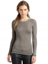 THE LOOKMetallic ribbed designRoundneckLong sleevesTHE FITAbout 26 from shoulder to hemTHE MATERIALRayon/nylon/metallicCARE & ORIGINHand washImportedModel shown is 5'10 (177cm) wearing US size Small.This item was originally available for purchase at Saks Fifth Avenue OFF 5TH stores. THE LOOKMetallic ribbed designRoundneckLong sleevesTHE FITAbout 26 from shoulder to hemTHE MATERIALRayon/nylon/metallicCARE & ORIGINHand washImportedModel shown is 5'10 (177cm) wearing US size Small.This item was originally available for purchase at Saks Fifth Avenue OFF 5TH stores.