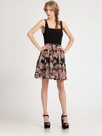 This charming frock pairs a shapely sleeveless bodice with a flared silk chiffon skirt printed in gorgeous vintage florals.Square necklineWide strapsBodice dartsSet-in waistGathered skirtMesh back panelCenter back zipperAbout 20 from natural waistSkirt: silk; bodice: 95% polyester/5% elastaneDry cleanImportedModel shown is 5'9 (175cm) wearing US size 4. This charming frock pairs a shapely sleeveless bodice with a flared silk chiffon skirt printed in gorgeous vintage florals.Square necklineWide strapsBodice dartsSet-in waistGathered skirtMesh back panelCenter back zipperAbout 20 from natural waistSkirt: silk; bodice: 95% polyester/5% elastaneDry cleanImportedModel shown is 5'9 (175cm) wearing US size 4.