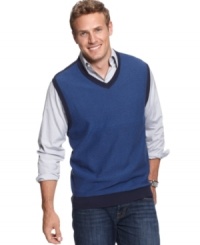 Change up your buttoned-down look with this handsome sweater vest from Club Room. Change up your buttoned-down look with this handsome sweater vest from Club Room.