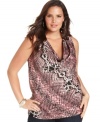 Capture a sexy look with DKNY Jeans' sleeveless plus size top, featuring a snakeskin print.