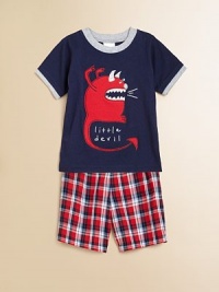 This devilish little set isn't complete without an intimidating graphic and matching plaid shorts. Tee CrewneckShort sleevesDevil appliquéCottonImported of domestic fabric Shorts Elastic waistbandTwo front side pocketsCottonMachine washImportedAdditional InformationKid's Apparel Size Guide This devilish little set isn't complete without an intimidating graphic and matching plaid shorts. Tee CrewneckShort sleevesDevil appliquéCottonImported of domestic fabric Shorts Elastic waistbandTwo front side pocketsCottonMachine washImportedAdditional InformationKid's Apparel Size Guide