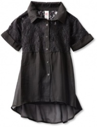 Beautees Girls 7-16 Lace Button Down Top With Tank, Black, Medium Beautees Girls 7-16 Lace Button Down Top With Tank, Black, Medium