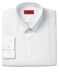 Hugo Boss pulls out all the stops on the way to forward-thinking sophistication and helps you upgrade your wardrobe with this slim fit tuxedo shirt. Hugo Boss pulls out all the stops on the way to forward-thinking sophistication and helps you upgrade your wardrobe with this slim fit tuxedo shirt.