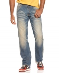 Lighten your denim look with these washed jeans from Rocawear.