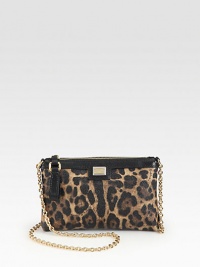 A bold leopard-print characterizes this mini crossbody with a gleaming chain strap. Chain shoulder strap, 50 dropTop zip closureOne inside open pocketFully lined8W X 5H X 1DMade in Italy A bold leopard-print characterizes this mini crossbody with a gleaming chain strap. Chain shoulder strap, 50 dropTop zip closureOne inside open pocketFully lined8W X 5H X 1DMade in Italy