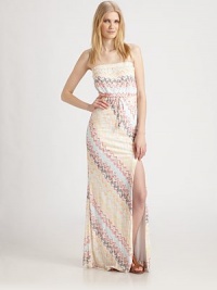 Painterly chevron stripes add an artful touch to this elongated strapless shift.Top elastic bandSlight blouson bodiceDrawstring waistFront side slitAbout 46 from natural waistRayonDry cleanMade in USAModel shown is 5'9½ (176cm) wearing US size Small. Painterly chevron stripes add an artful touch to this elongated strapless shift.Top elastic bandSlight blouson bodiceDrawstring waistFront side slitAbout 46 from natural waistRayonDry cleanMade in USAModel shown is 5'9½ (176cm) wearing US size Small.