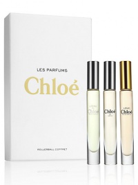 Fresh, feminine, natural, sexy, and chic. This Rollerball Trio includes a Chloe; Love, Chloe and L'Eau de Chloé rollerball, each 0.20 oz. Made in France. Fresh, feminine, natural, sexy, and chic. This Rollerball Trio includes a Chloe; Love, Chloe and L'Eau de Chloé rollerball, each 0.20 oz. Made in France.