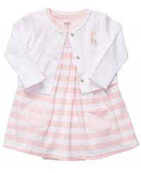 Take a twirl. She'll be ready to dance through the day in this comfortable and lovely dress and cardigan set from Carter's. Take a twirl. She'll be ready to dance through the day in this comfortable and lovely dress and cardigan set from Carter's.