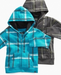 This stylish boys plaid hoodie from Hurley combines a classic print with modern style for a truly cool look. This stylish boys plaid hoodie from Hurley combines a classic print with modern style for a truly cool look.