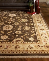 Relaxed elegance, easy living. Displaying a rich chocolate ground, flowing with airy serrated leaves, this serene rug is your daily invitation into warm, calming decor. Worsted New Zealand wool gives the piece a luxuriously soft feel that keeps its composure, even in the most busy living spaces. Relaxed elegance, easy living. Displaying a rich chocolate ground, flowing with airy serrated leaves, this serene rug is your daily invitation into warm, calming decor. Worsted New Zealand wool gives the piece a luxuriously soft feel that keeps its composure, even in the most busy living spaces.