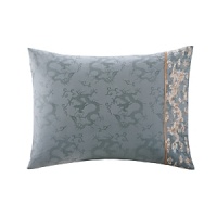 Throughout the bed, Copper contrasts perfectly with Grey, and both colors are gently accented with Taupe. A Copper duvet in hammered silk adds additional texture and sheen to the ensemble. The Natori Dragon is used throughout - from the chic embroidered cuff to the jacquard woven dragon motif of the sheets. The Dragon further accents the carpet stitch embroidery on the bed runner. Decorative pillows highlighted by wood Tsubas, carved bone detailing and yarn dyed tassels complete the Bushido unity of this truly Natori bed. Throughout the bed, Copper contrasts perfectly with Grey, and both colors are gently accented with Taupe. A Copper duvet in hammered silk adds additional texture and sheen to the ensemble. The Natori Dragon is used throughout - from the chic embroidered cuff to the jacquard woven dragon motif of the sheets. The Dragon further accents the carpet stitch embroidery on the bed runner. Decorative pillows highlighted by wood Tsubas, carved bone detailing and yarn dyed tassels complete the Bushido unity of this truly Natori bed.