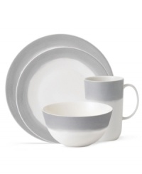 Effortlessly chic, the Simplicity Ombre place setting by Vera Wang Wedgwood features soft bands of gray in casual white porcelain. Mix with Simplicity Gray and Cream dinnerware for distinct, modern allure. Effortlessly chic, the Simplicity Ombre place setting by Vera Wang Wedgwood features soft bands of gray in casual white porcelain. Mix with Simplicity Gray and Cream dinnerware for distinct, modern allure.