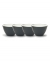 This chic black set of four mini bowls are perfect for rice, dips or soups. Mix and match this simple, versatile stoneware with the other shades of Colorwave dinnerware for a unique table setting in your favorite hues.